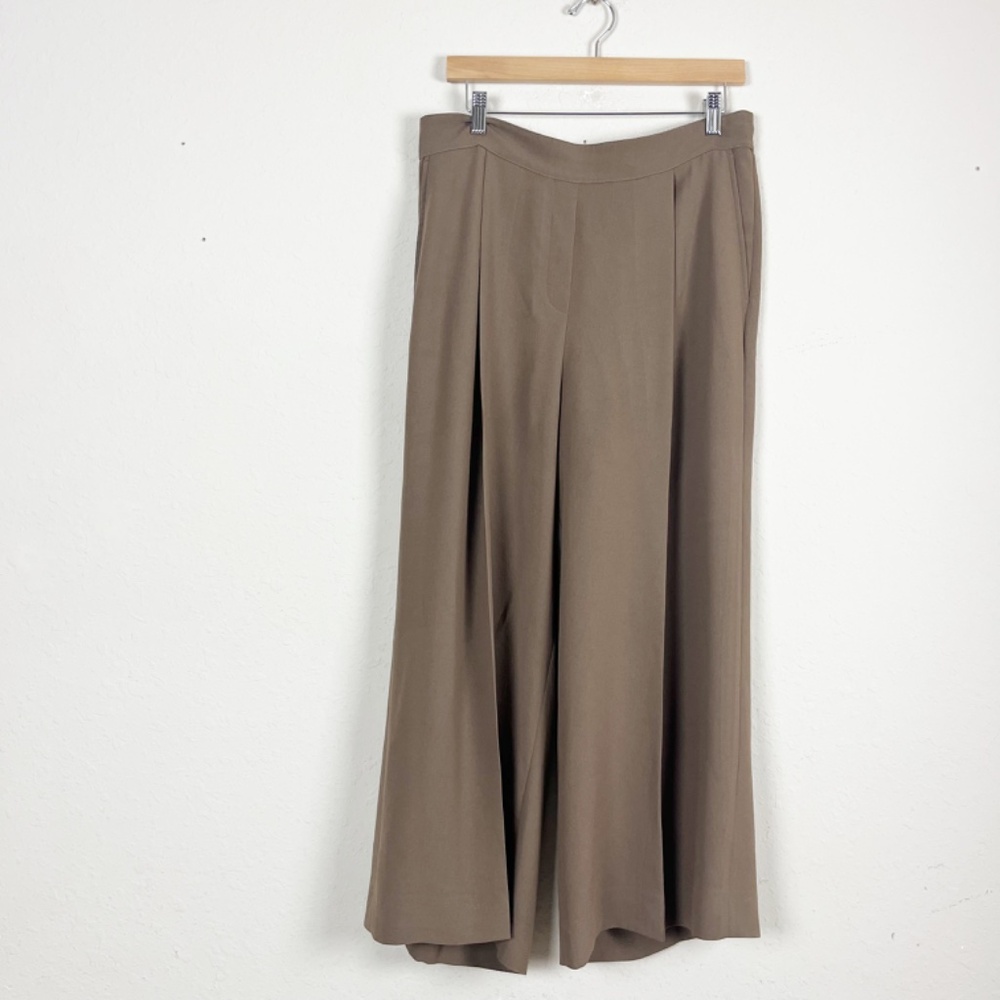 Spanx Carefree Crepe Pleated Brown Wide Leg Trousers Size XL